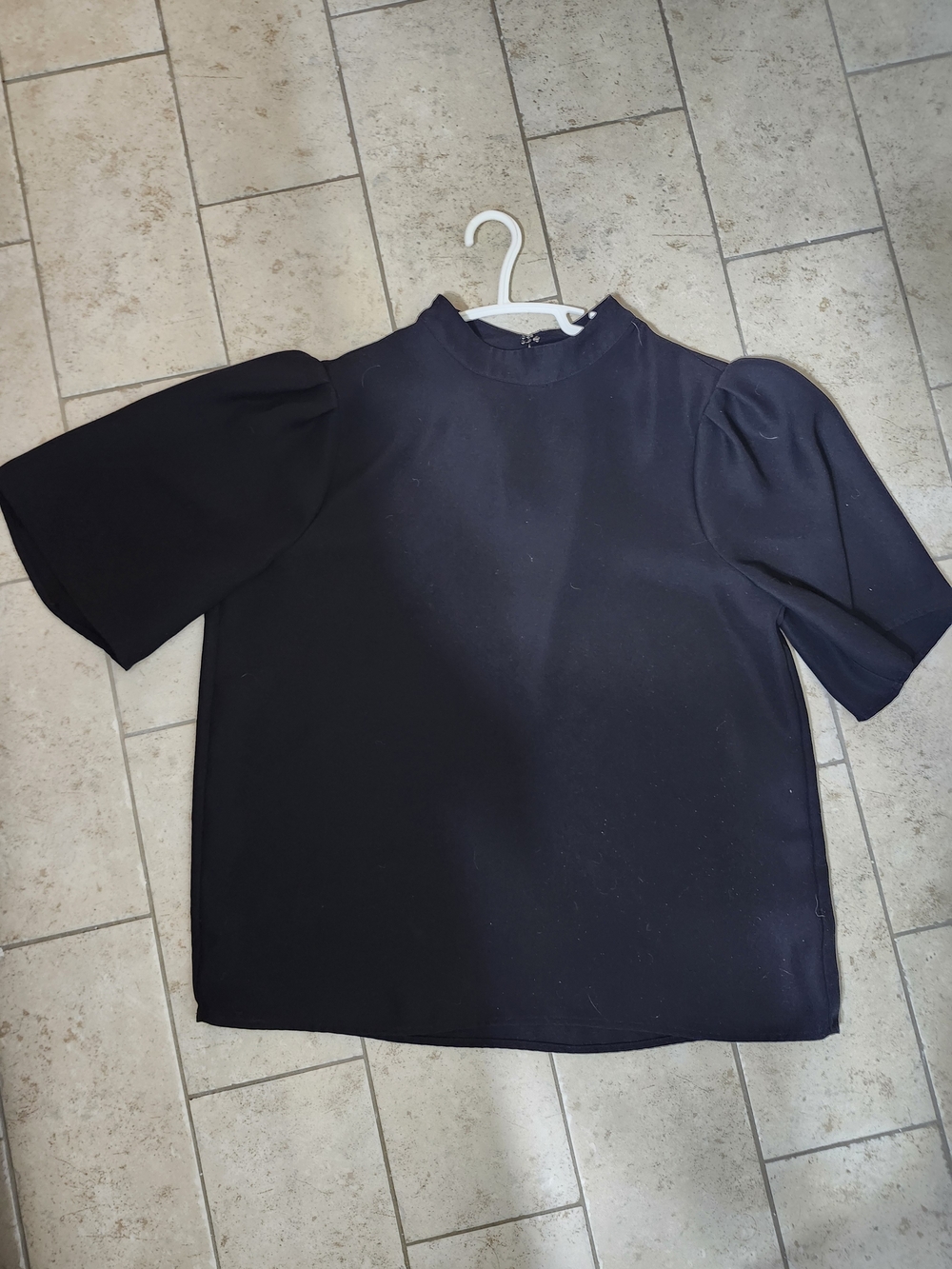 Black Puff Sleeve Mock Neck Women's Top